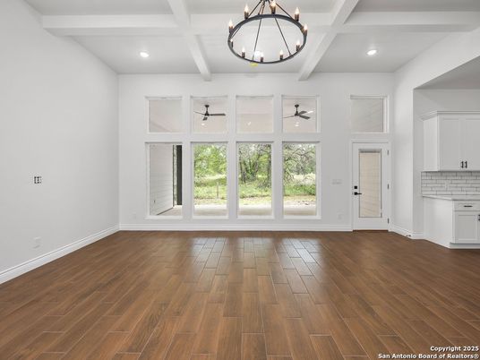 Empty room, Interior, Pendant Lights, Recessed Lighting, Wood Texture Flooring