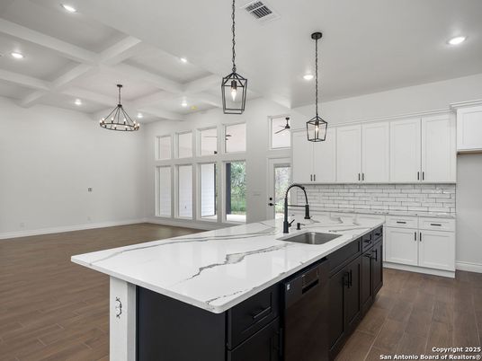 Interior, Kitchen, Pendant Lights, Recessed Lighting, Wood Texture Flooring
