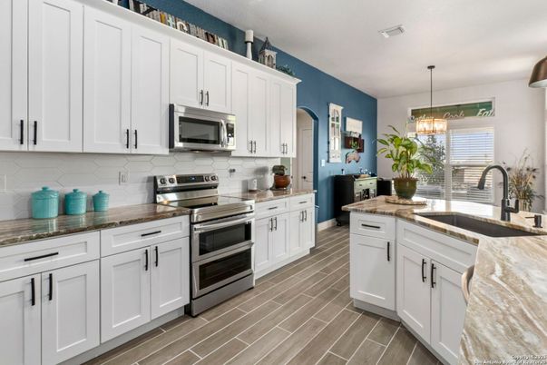Interior, Kitchen, Pendant Lights, Stainless Steel Appliances, Wood Texture Flooring