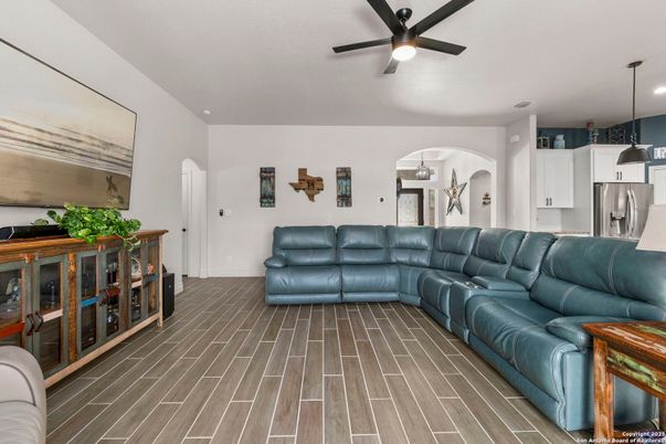 Interior, Kitchen, Living room, Pendant Lights, Recessed Lighting, Stainless Steel Appliances, Wood Texture Flooring