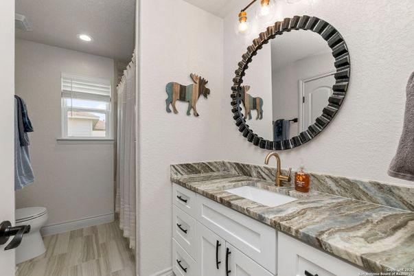 Bathroom, Interior, Recessed Lighting, Wood Texture Flooring