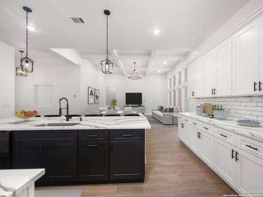 Interior, Kitchen, Living room, Pendant Lights, Recessed Lighting, Wood Texture Flooring