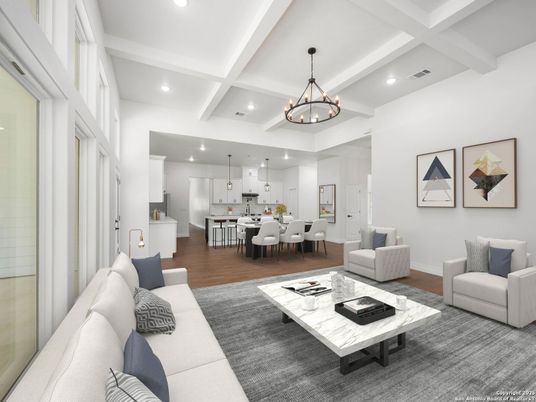 Chandelier, Dining room, Interior, Kitchen, Living room, Pendant Lights, Recessed Lighting, Wood Texture Flooring