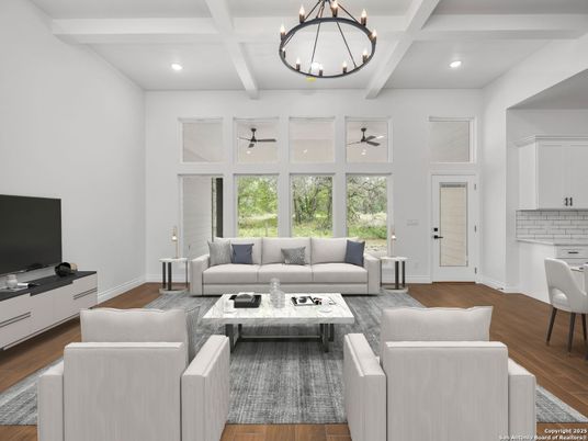 Interior, Living room, Pendant Lights, Recessed Lighting, Wood Texture Flooring
