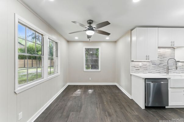 Interior, Kitchen, Recessed Lighting, Wood Texture Flooring