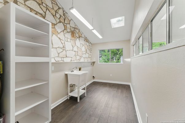 Interior, Stone Walls, Wood Texture Flooring