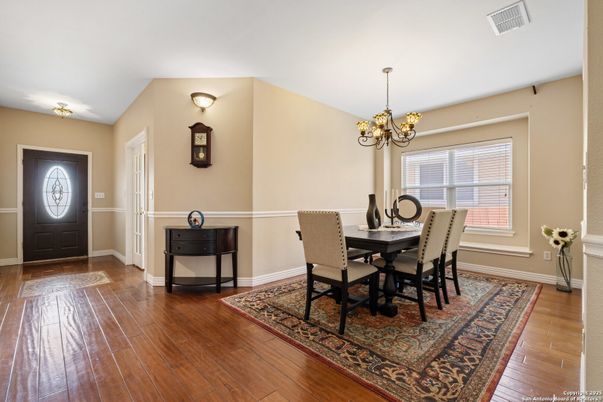 Chandelier, Dining room, Interior, Wood Texture Flooring