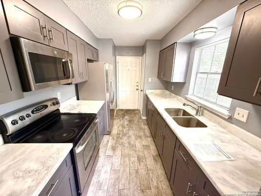 Interior, Kitchen, Stainless Steel Appliances, Wood Texture Flooring