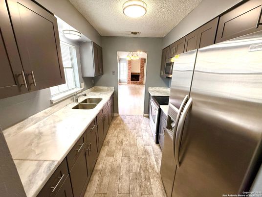 Interior, Kitchen, Stainless Steel Appliances, Wood Texture Flooring