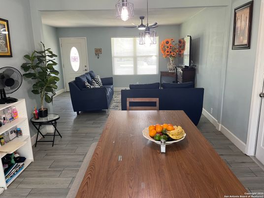 Dining room, Interior, Living room, Pendant Lights, Wood Texture Flooring