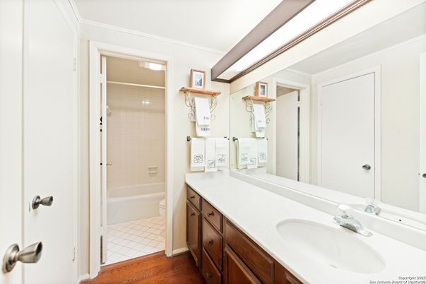 Bathroom, Dual Sink Vanities, Interior, Wood Texture Flooring