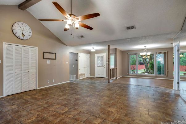 Chandelier, Empty room, Interior, Wooden Beams
