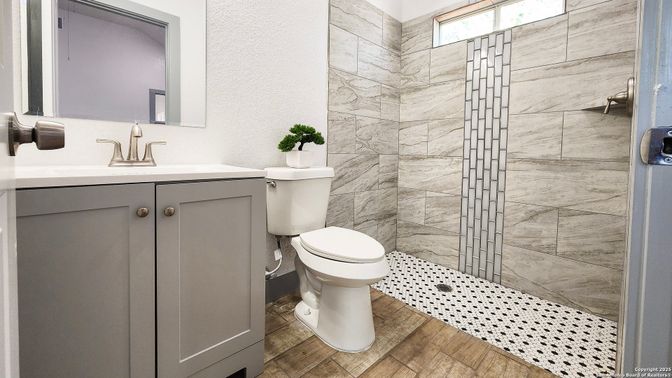 Bathroom, Interior, Marble Walls, Wood Texture Flooring