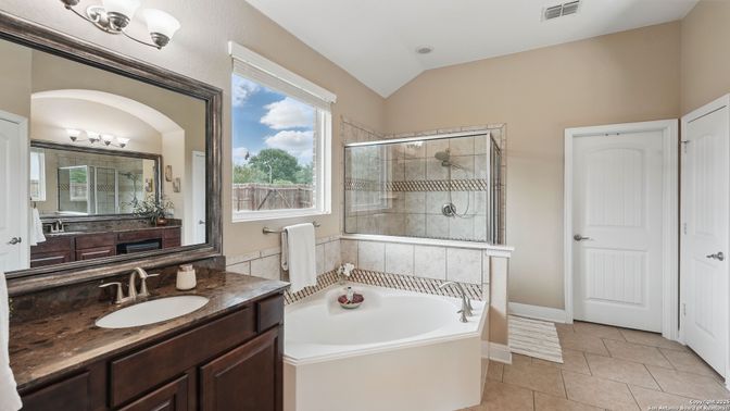 Bathroom, Dual Sink Vanities, Glass Shower, Interior