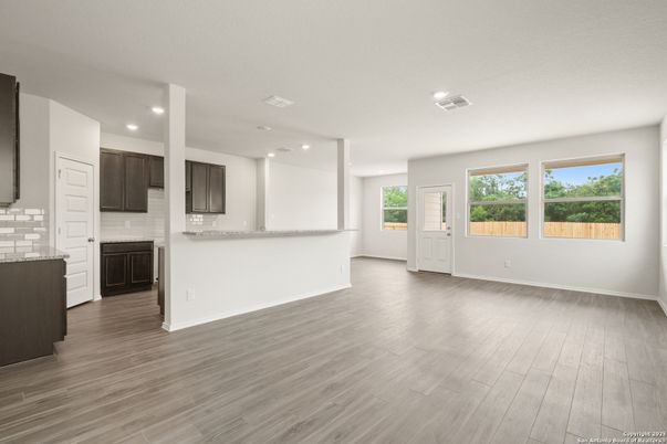 Empty room, Interior, Kitchen, Recessed Lighting, Wood Texture Flooring