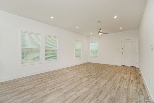 Empty room, Interior, Recessed Lighting, Wood Texture Flooring