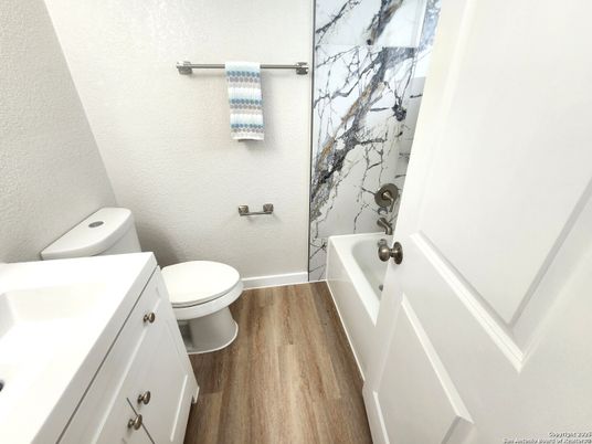 Bathroom, Interior, Marble Walls, Wood Texture Flooring