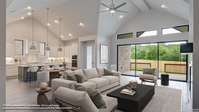 Interior, Kitchen, Living room, Pendant Lights, Recessed Lighting, Stainless Steel Appliances, Wood Texture Flooring