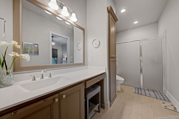 Bathroom, Interior, Recessed Lighting, Wood Texture Flooring