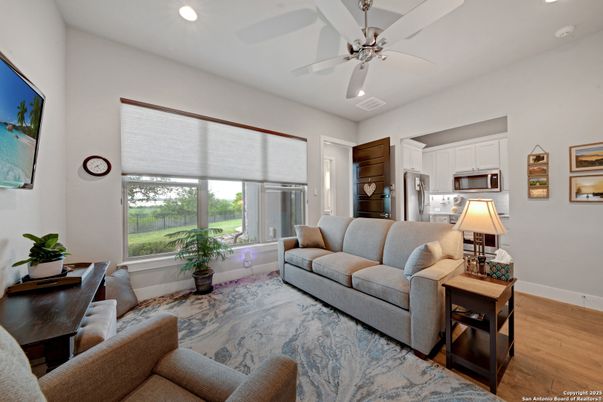 Interior, Kitchen, Living room, Recessed Lighting, Stainless Steel Appliances, Wood Texture Flooring