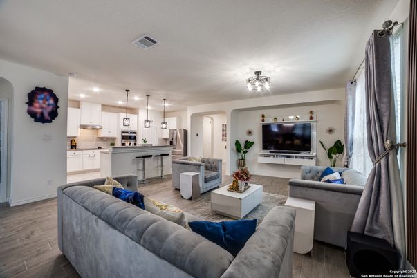 Interior, Kitchen, Living room, Pendant Lights, Recessed Lighting, Stainless Steel Appliances, Wood Texture Flooring