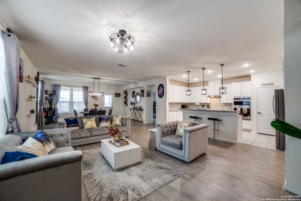 Dining room, Interior, Kitchen, Living room, Pendant Lights, Recessed Lighting, Wood Texture Flooring