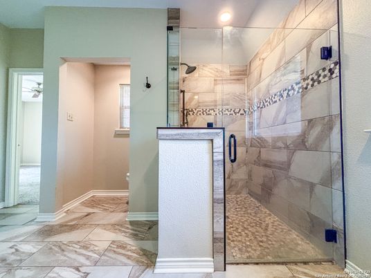 Bathroom, Glass Shower, Interior, Recessed Lighting