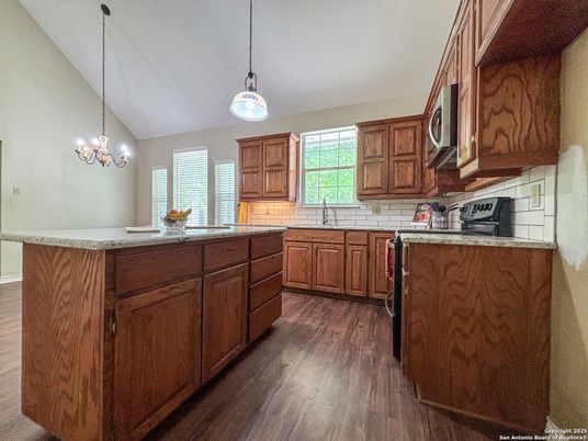 Chandelier, Interior, Kitchen, Pendant Lights, Wood Texture Flooring
