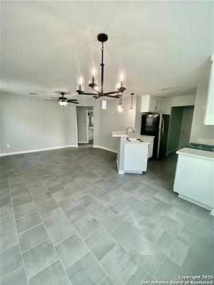 Empty room, Interior, Kitchen, Pendant Lights