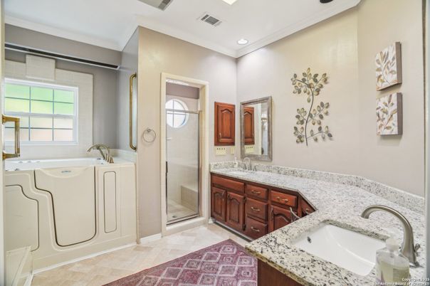 Bathroom, Dual Sink Vanities, Glass Shower, Interior, Recessed Lighting
