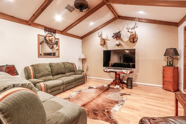 Interior, Living room, Recessed Lighting, Wooden Beams, Wood Texture Flooring