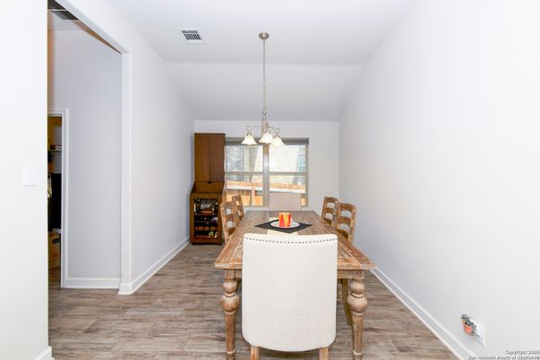 Dining room, Interior, Pendant Lights, Wood Texture Flooring