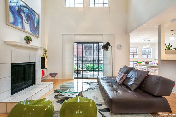 Fireplace, Interior, Living room, Pendant Lights, Wood Texture Flooring