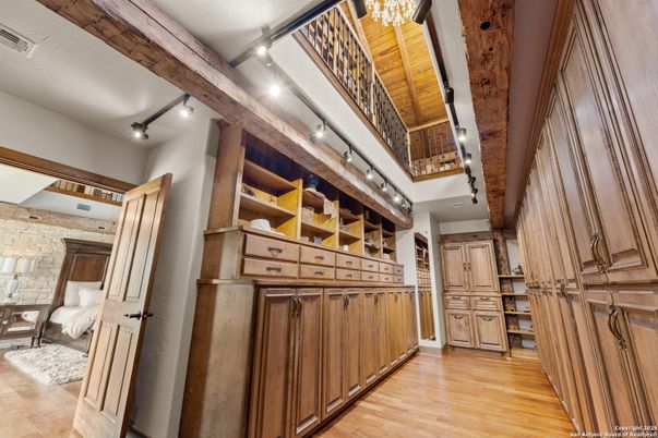 Bedroom, Interior, Stone Walls, Wood Texture Flooring