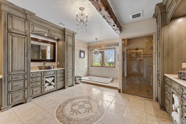Bathroom, Chandelier, Glass Shower, Interior