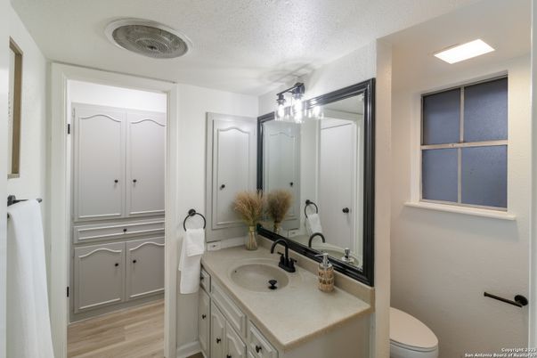 Bathroom, Interior, Recessed Lighting, Wood Texture Flooring