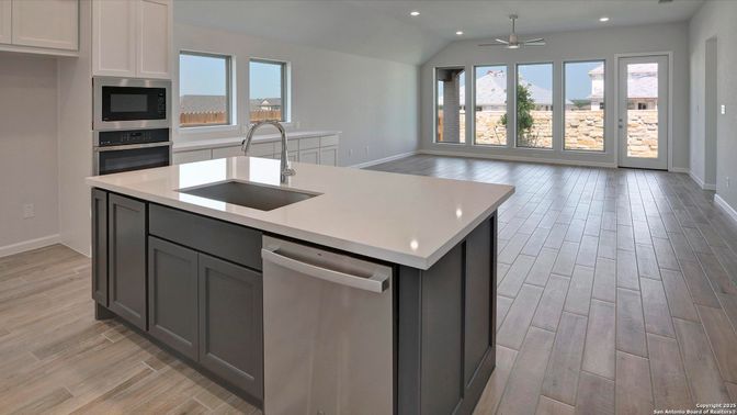 Interior, Kitchen, Recessed Lighting, Wood Texture Flooring