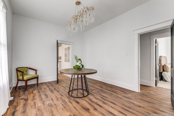 Bedroom, Chandelier, Interior, Wood Texture Flooring