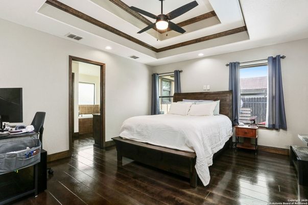 Bedroom, Interior, Recessed Lighting, Wood Texture Flooring