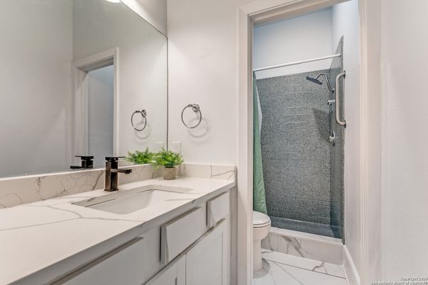 Bathroom, Dual Sink Vanities, Glass Shower, Interior, Marble