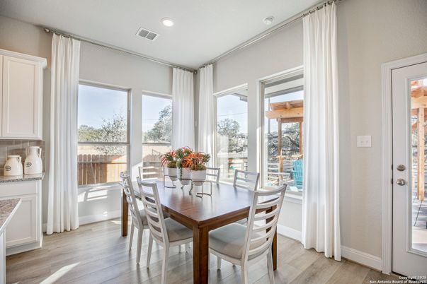 Dining room, Interior, Recessed Lighting, Wood Texture Flooring