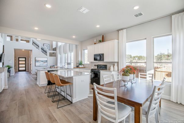 Dining room, Interior, Kitchen, Recessed Lighting, Wood Texture Flooring