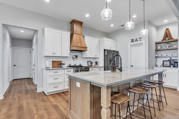 Interior, Kitchen, Pendant Lights, Recessed Lighting, Wood Texture Flooring