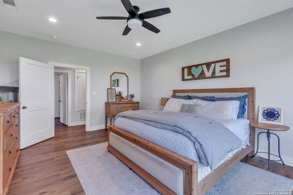 Bedroom, Interior, Recessed Lighting, Wood Texture Flooring