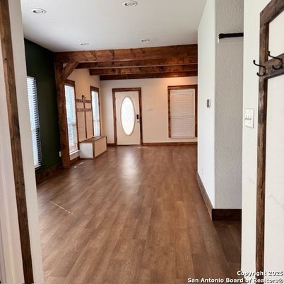 Empty room, Interior, Recessed Lighting, Wooden Beams, Wood Texture Flooring