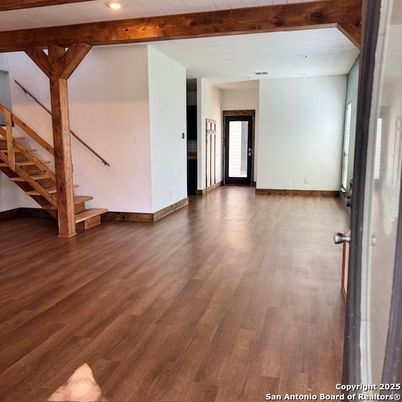 Empty room, Interior, Recessed Lighting, Wooden Beams, Wood Texture Flooring