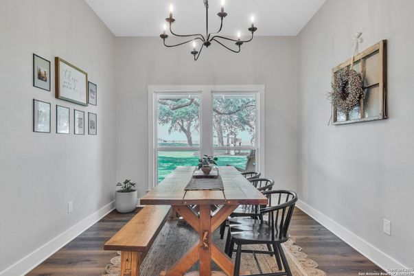 Chandelier, Dining room, Interior, Wood Texture Flooring