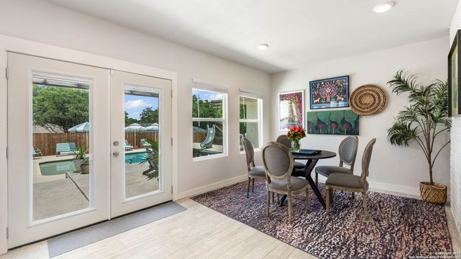 Dining room, Interior, Recessed Lighting, Wood Texture Flooring