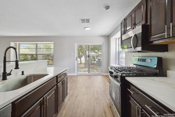 Interior, Kitchen, Recessed Lighting, Wood Texture Flooring