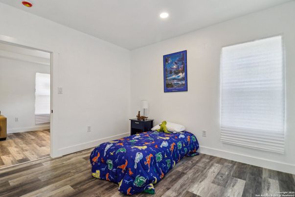 Bedroom, Interior, Recessed Lighting, Wood Texture Flooring